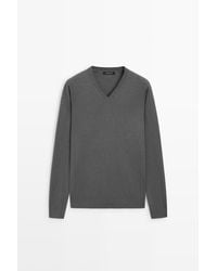 MASSIMO DUTTI - Cotton Blend V-Neck Knit Sweater - Lyst