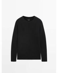 MASSIMO DUTTI - Wool And Cotton Blend Knit Sweater With Crew Neck - Lyst