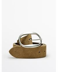 MASSIMO DUTTI - Split Suede Leather Belt With Oval Buckle - Lyst