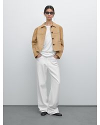 MASSIMO DUTTI - Short Suede Leather Jacket With Topstitching - Lyst