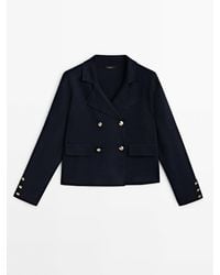 MASSIMO DUTTI - Double-Breasted Knit Blazer With Golden Buttons - Lyst