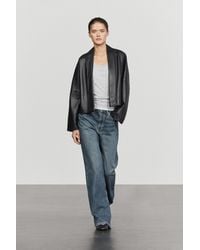 MASSIMO DUTTI - Double-Breasted Nappa Leather Jacket With Lapels - Lyst