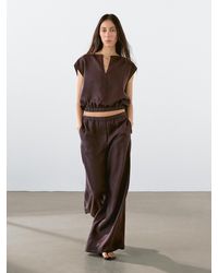 MASSIMO DUTTI - Straight-Fit Linen Trousers With An Elasticated Waistband - Lyst