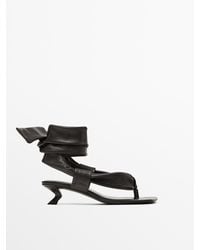 MASSIMO DUTTI - Leren Sandalen Met Hak En Strikdetail - Lyst