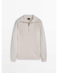 MASSIMO DUTTI - Combined Knit Mock Neck Sweater With Zip - Lyst
