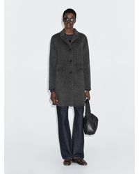MASSIMO DUTTI - Wool Blend Mid-Length Coat With Lapel Collar - Lyst