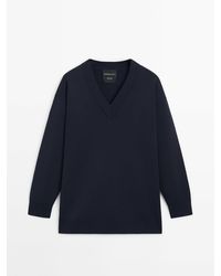 MASSIMO DUTTI - Oversize Knit Sweater With V-Neck - Lyst