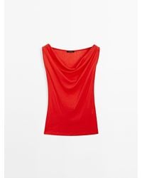 MASSIMO DUTTI - 100% Katoenen Top Met Gedrapeerde Halslijn - Lyst