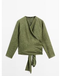 MASSIMO DUTTI - Soepelvallende Linnen Blouse Met Strik Bij De Taille - Lyst