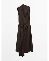 MASSIMO DUTTI - Asymmetric Satin Dress With Tie Detail - Lyst