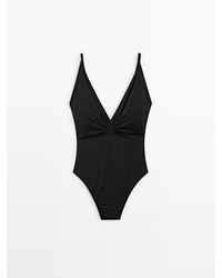 MASSIMO DUTTI - V-Neck Swimsuit With Gathered Detail - Lyst