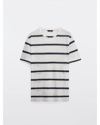 MASSIMO DUTTI 100% Linen Striped T-shirt - Blue