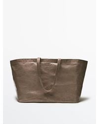 MASSIMO DUTTI - Maxi Crackled Leather Tote Bag - Lyst