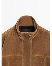 MASSIMO DUTTI - Short Suede Leather Bomber Jacket - Lyst