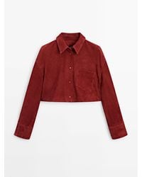 MASSIMO DUTTI - Leather Cropped Shirt With Pocket - Lyst