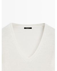 MASSIMO DUTTI - Linen V-Neck Knit Sweater - Lyst