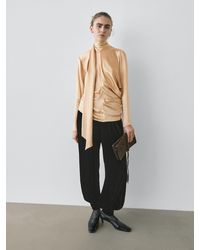 MASSIMO DUTTI - Flowing Satin Blouse With Tie Detail - Lyst