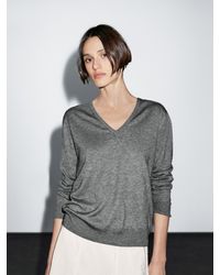 MASSIMO DUTTI - Jersey Punto Cuello Pico Con Lana - Lyst