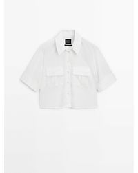 MASSIMO DUTTI - Short Sleeve Cropped Cotton Shirt With Pockets - Lyst