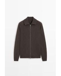 MASSIMO DUTTI - Wool Blend Zip-Up Knit Cardigan - Lyst