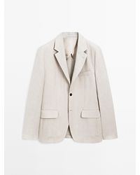 MASSIMO DUTTI - 100% Linnen Kostuumblazer - Lyst