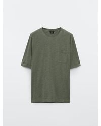 MASSIMO DUTTI Cotton Linen Knit T-shirt With Pocket - Green