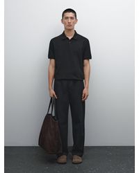 MASSIMO DUTTI - Poloshirt Aus Baumwolle Mit V-Ausschnitt Und Strukturmuster - Lyst