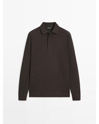 MASSIMO DUTTI - Piqué Polo Met Structuur En Lange Mouw - Lyst