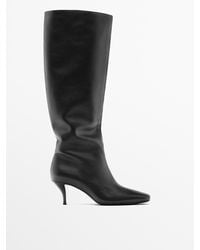 MASSIMO DUTTI - Leren Laars Met Smalle Hak - Lyst