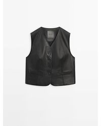 MASSIMO DUTTI - Nappa Leather Gilet With Buttons - Lyst