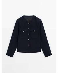 MASSIMO DUTTI - 100% Wool Cropped Jacket With Pockets - Lyst