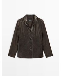 MASSIMO DUTTI - Nappaleren Blazer Met Versleten Afwerking - Lyst