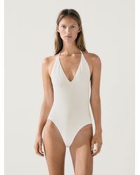 MASSIMO DUTTI - Textured V-Neck Swimsuit - Lyst