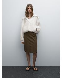 MASSIMO DUTTI - Jupe Midi En Cuir Finition Daim - Lyst