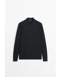 MASSIMO DUTTI - 100% Cotton Micro-Textured Knit Polo Shirt - Lyst