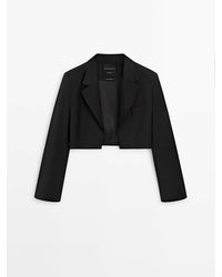 MASSIMO DUTTI - Cropped Suit Blazer With Satin Lapels - Lyst