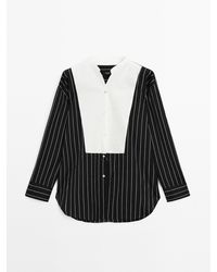 MASSIMO DUTTI - Gestreept Overhemd Van Katoenmix Met Borststuk - Lyst