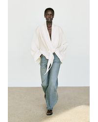 MASSIMO DUTTI - Flowing Linen-Blend Tie-Front Shirt - Lyst