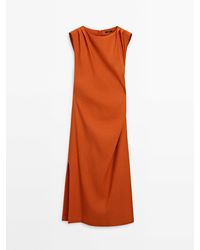 MASSIMO DUTTI - Linen Blend Stretch Dress With Pleated Detail - Lyst