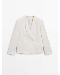 MASSIMO DUTTI - Double-Breasted Linen Suit Blazer With Flap Detail - Lyst