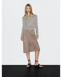 MASSIMO DUTTI - Jupe Midi Portefeuille En Cuir Finition Daim - Lyst