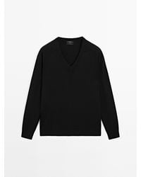 MASSIMO DUTTI - 100% Kasjmier Tricot Trui Met V-Hals - Lyst