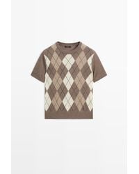 MASSIMO DUTTI - Short Sleeve Sweater With Diamond Detail - Lyst