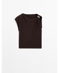 MASSIMO DUTTI - Top Met Gedrapeerde Hals En Broche - Lyst