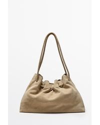 MASSIMO DUTTI - Ruched Split Suede Leather Bag - Lyst