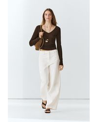 MASSIMO DUTTI - Long Sleeve V-Neck Slim Fit T-Shirt - Lyst
