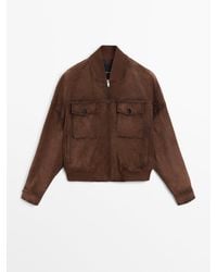 MASSIMO DUTTI - Suède Leren Bomberjack Met Zakken - Lyst