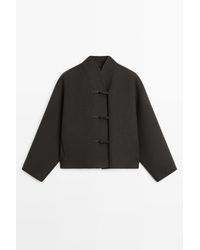 MASSIMO DUTTI - Korte Jas Van Wolmix Met Suède En Knoopdetail - Lyst