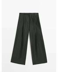 MASSIMO DUTTI - Linen Blend Trousers With Pleated Details - Lyst