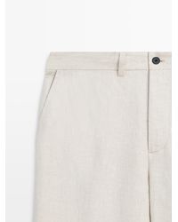MASSIMO DUTTI - Lightweight Linen Trousers With Herringbone Detail - Lyst